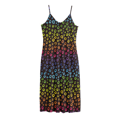Rainbow Leopard Pattern Print Jersey Midi Cami Dress