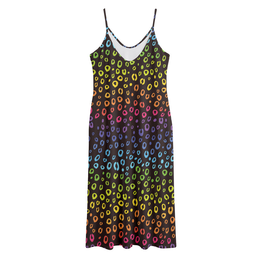 Rainbow Leopard Pattern Print Jersey Midi Cami Dress