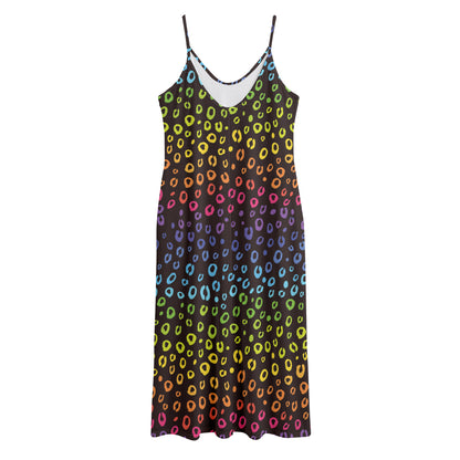Rainbow Leopard Pattern Print Jersey Midi Cami Dress