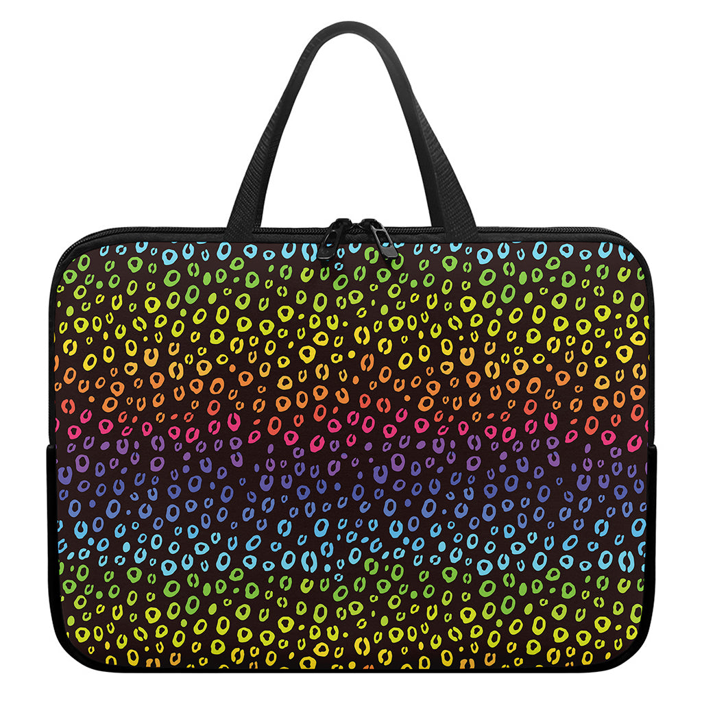 Rainbow Leopard Pattern Print Laptop Sleeve With Handle
