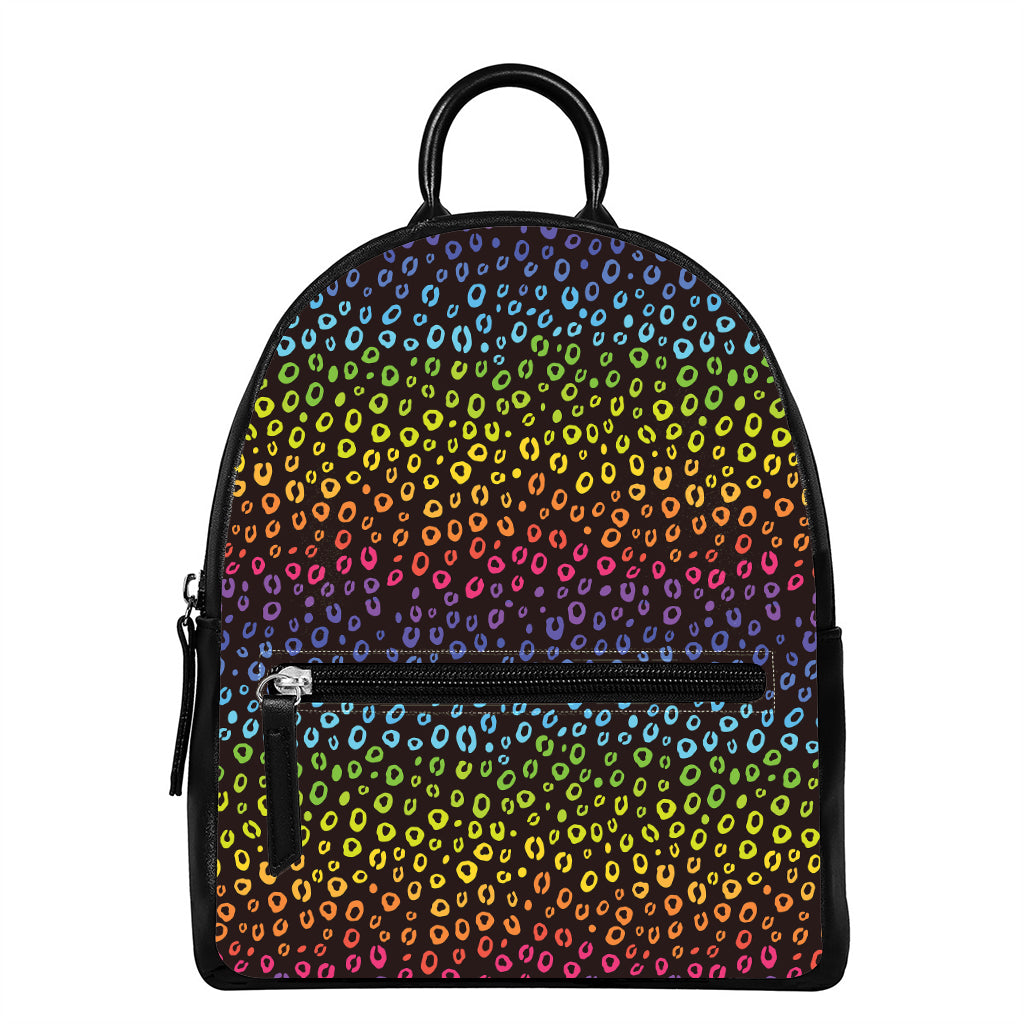 Rainbow Leopard Pattern Print Leather Backpack