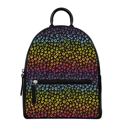 Rainbow Leopard Pattern Print Leather Backpack