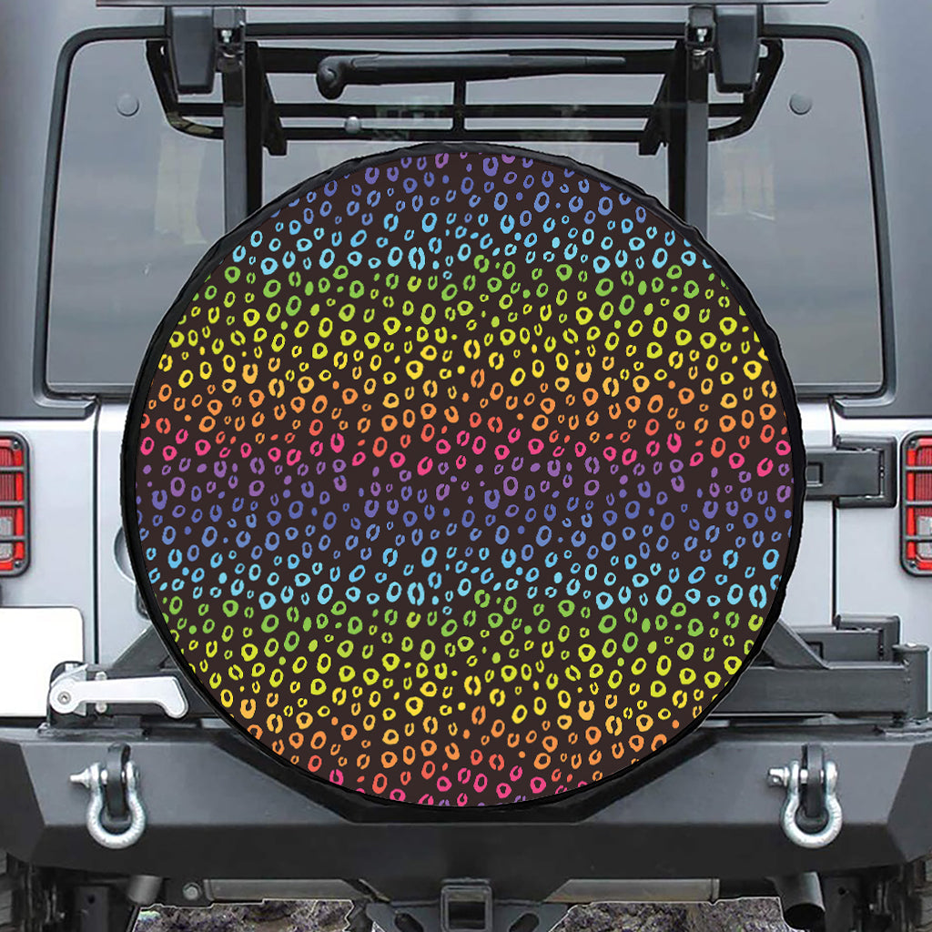 Rainbow Leopard Pattern Print Leather Spare Tire Cover