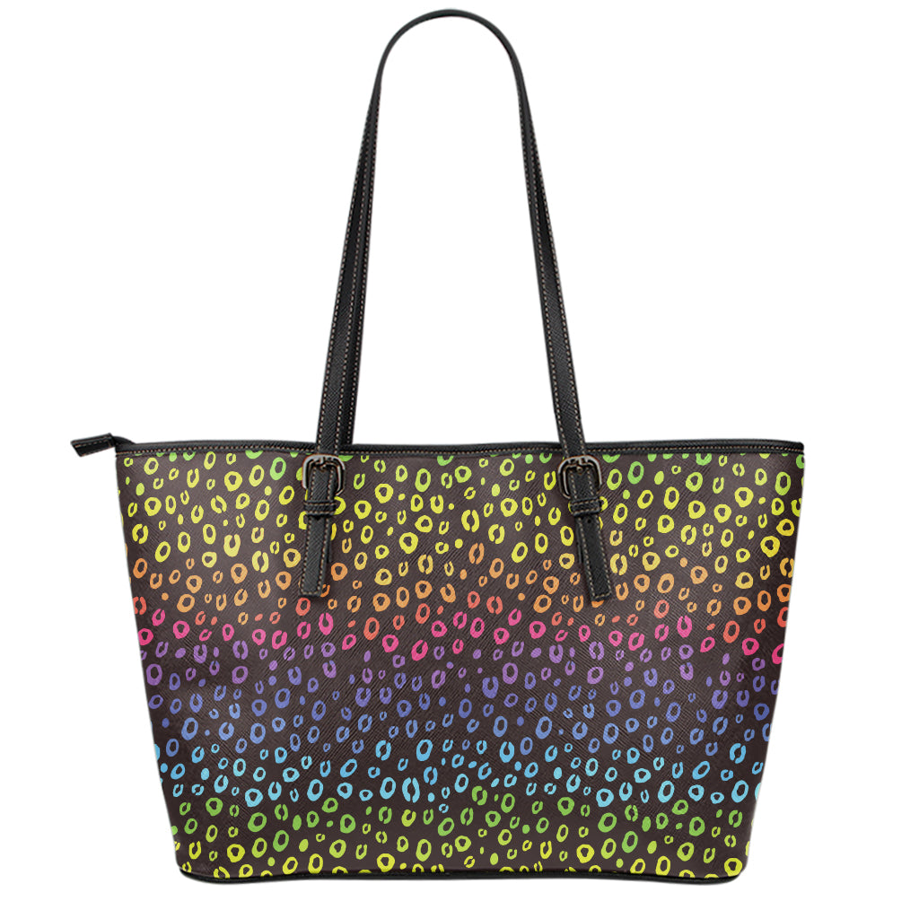 Rainbow Leopard Pattern Print Leather Tote Bag
