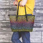 Rainbow Leopard Pattern Print Leather Tote Bag