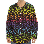 Rainbow Leopard Pattern Print Long Sleeve Baseball Jersey