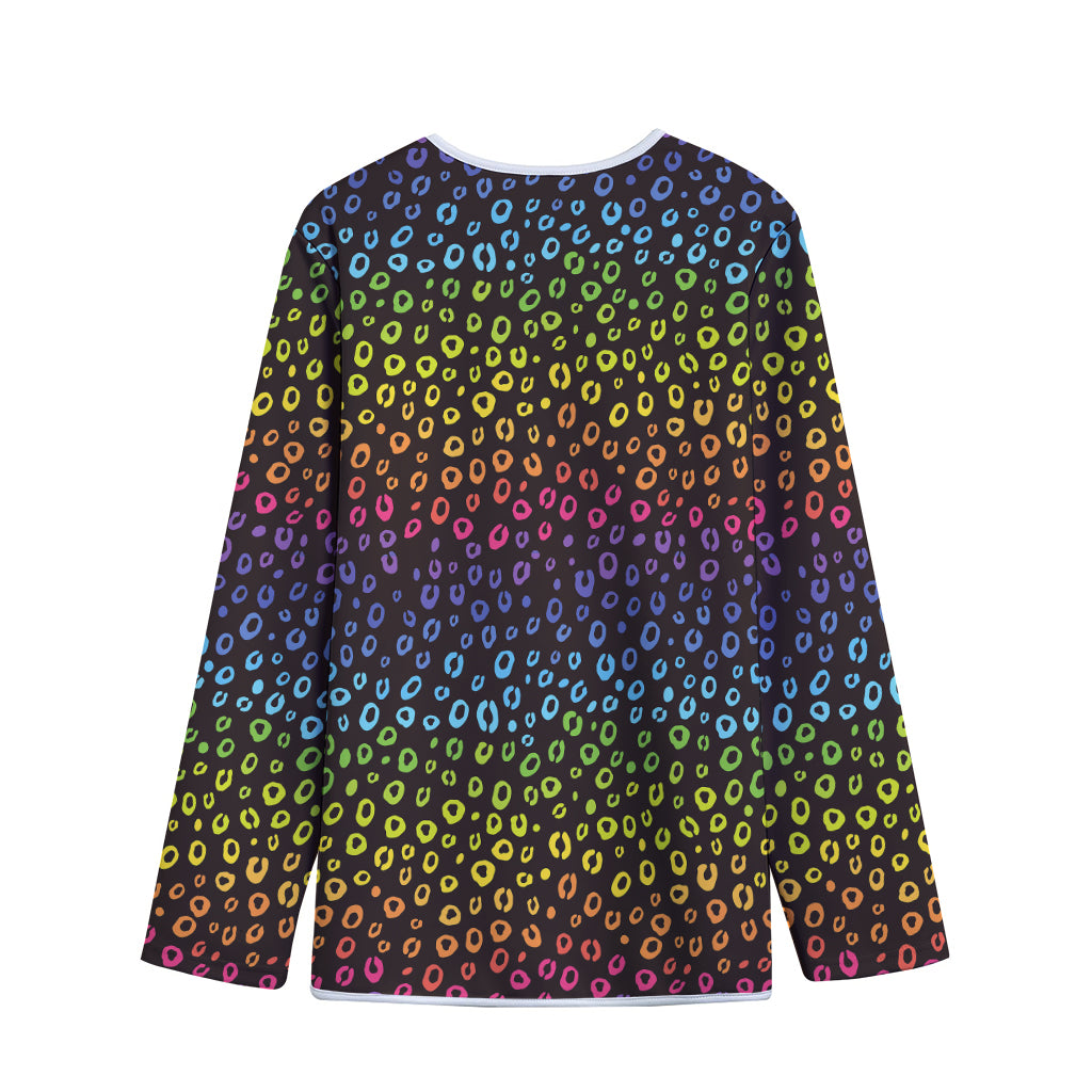 Rainbow Leopard Pattern Print Long Sleeve Short Coat