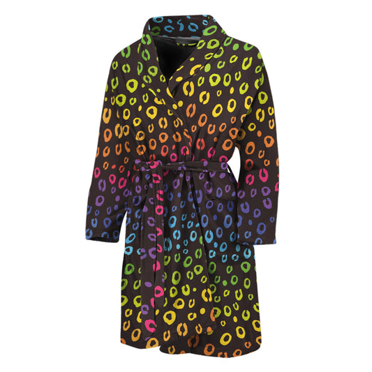 Rainbow Leopard Pattern Print Men's Bathrobe