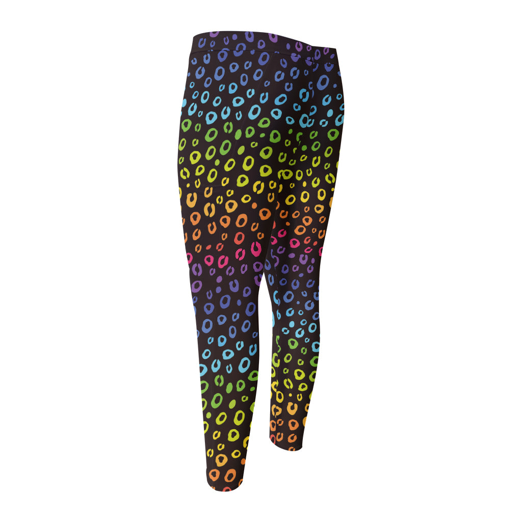 Rainbow Leopard Pattern Print Men's Compression Pants