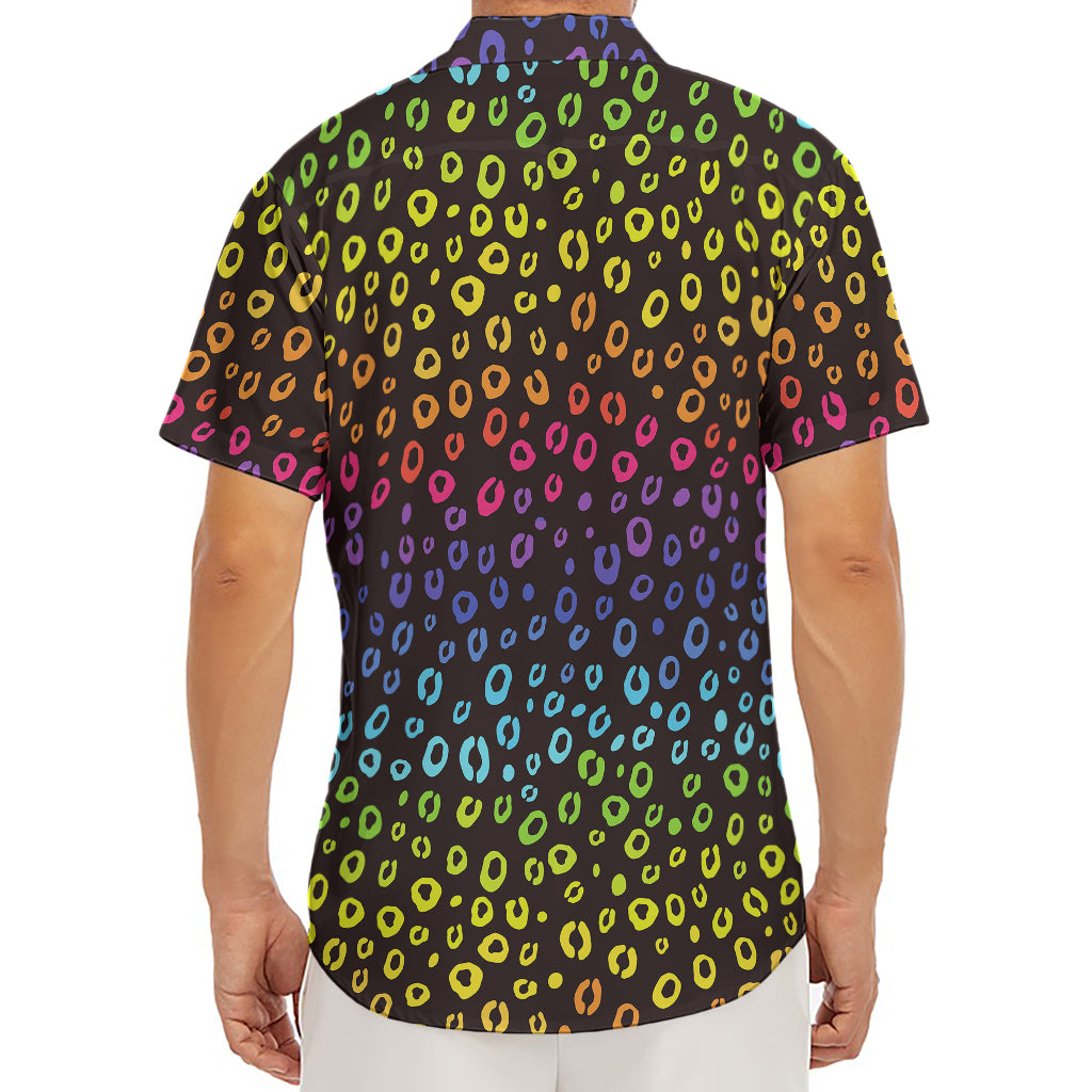 Rainbow Leopard Pattern Print Men's Deep V-Neck Shirt