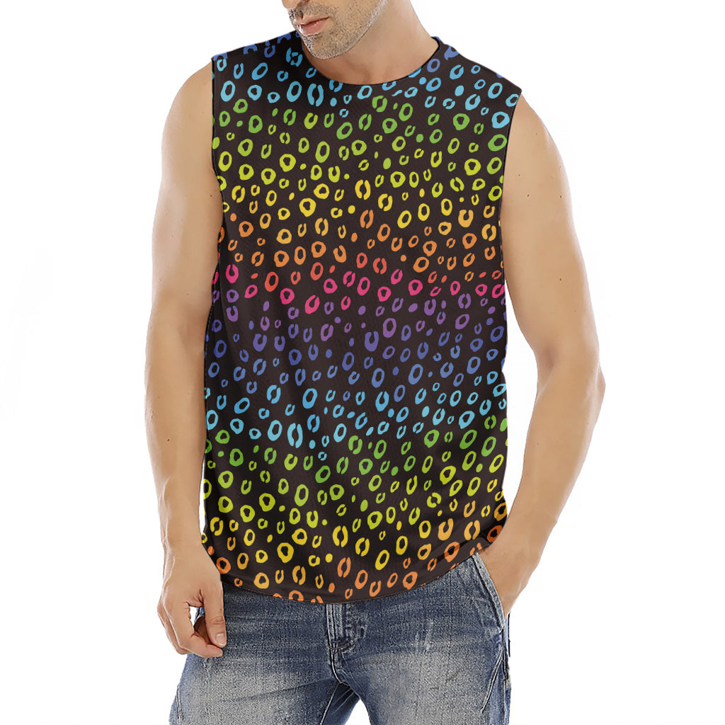 Rainbow Leopard Pattern Print Men's Fitness Tank Top