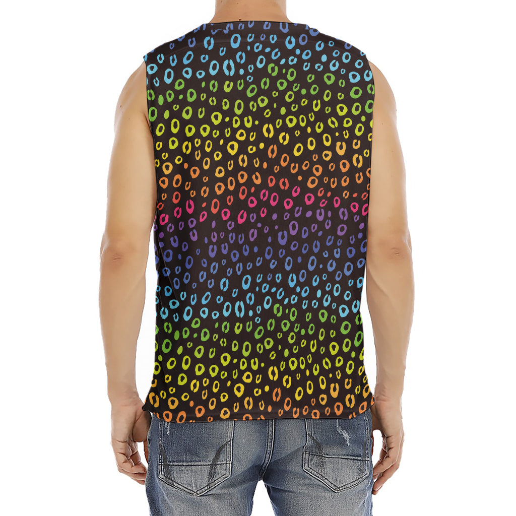 Rainbow Leopard Pattern Print Men's Fitness Tank Top