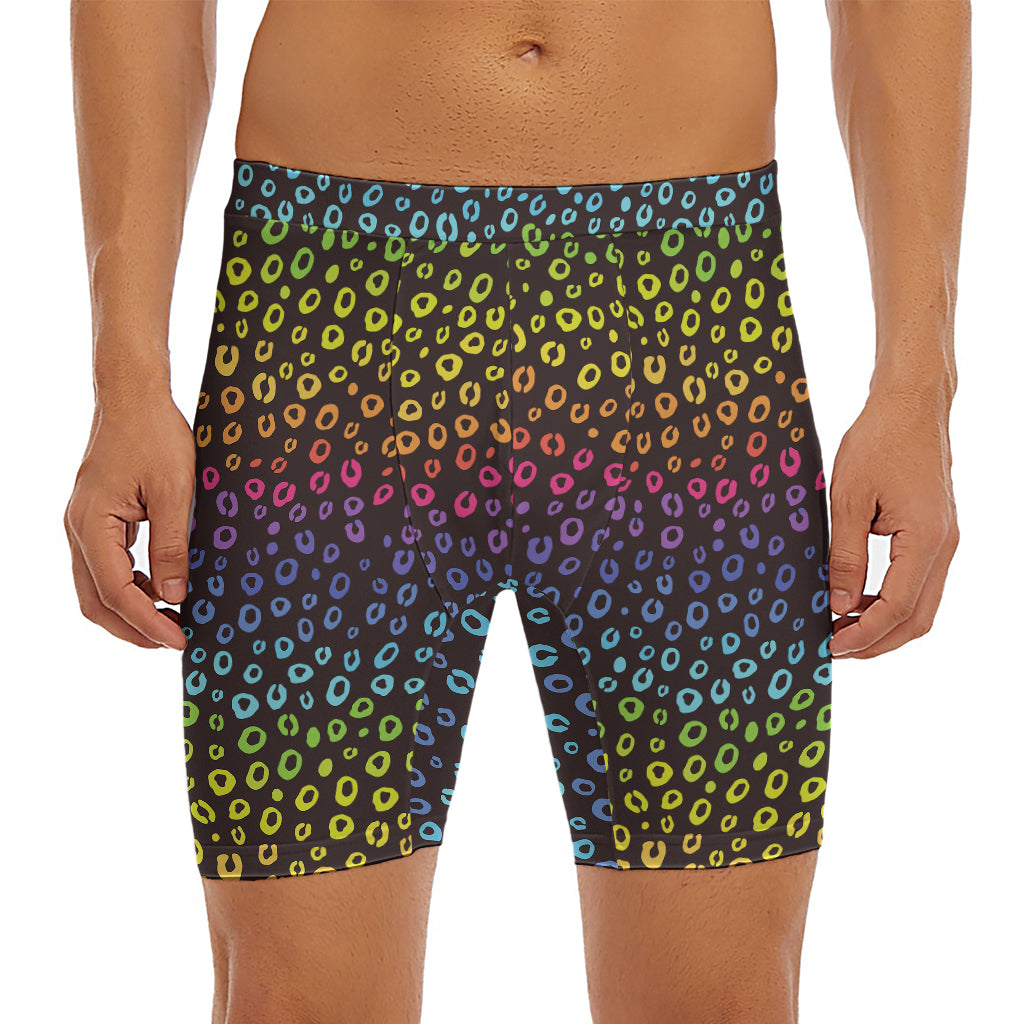 Rainbow Leopard Pattern Print Men's Long Boxer Briefs