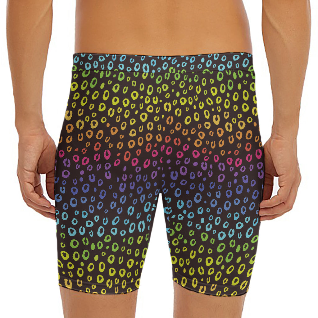 Rainbow Leopard Pattern Print Men's Long Boxer Briefs
