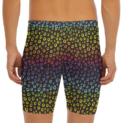 Rainbow Leopard Pattern Print Men's Long Boxer Briefs