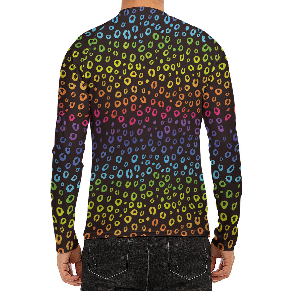 Rainbow Leopard Pattern Print Men's Long Sleeve Rash Guard