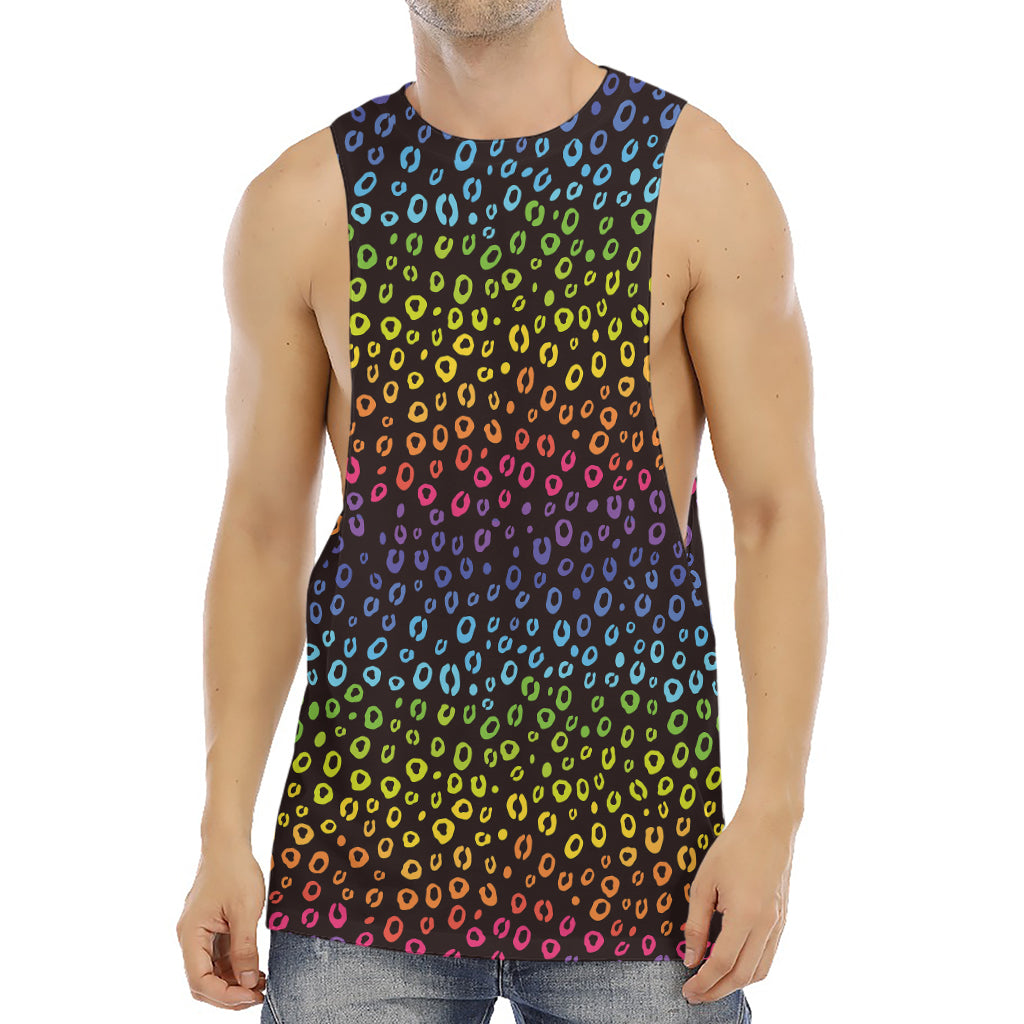Rainbow Leopard Pattern Print Men's Muscle Tank Top