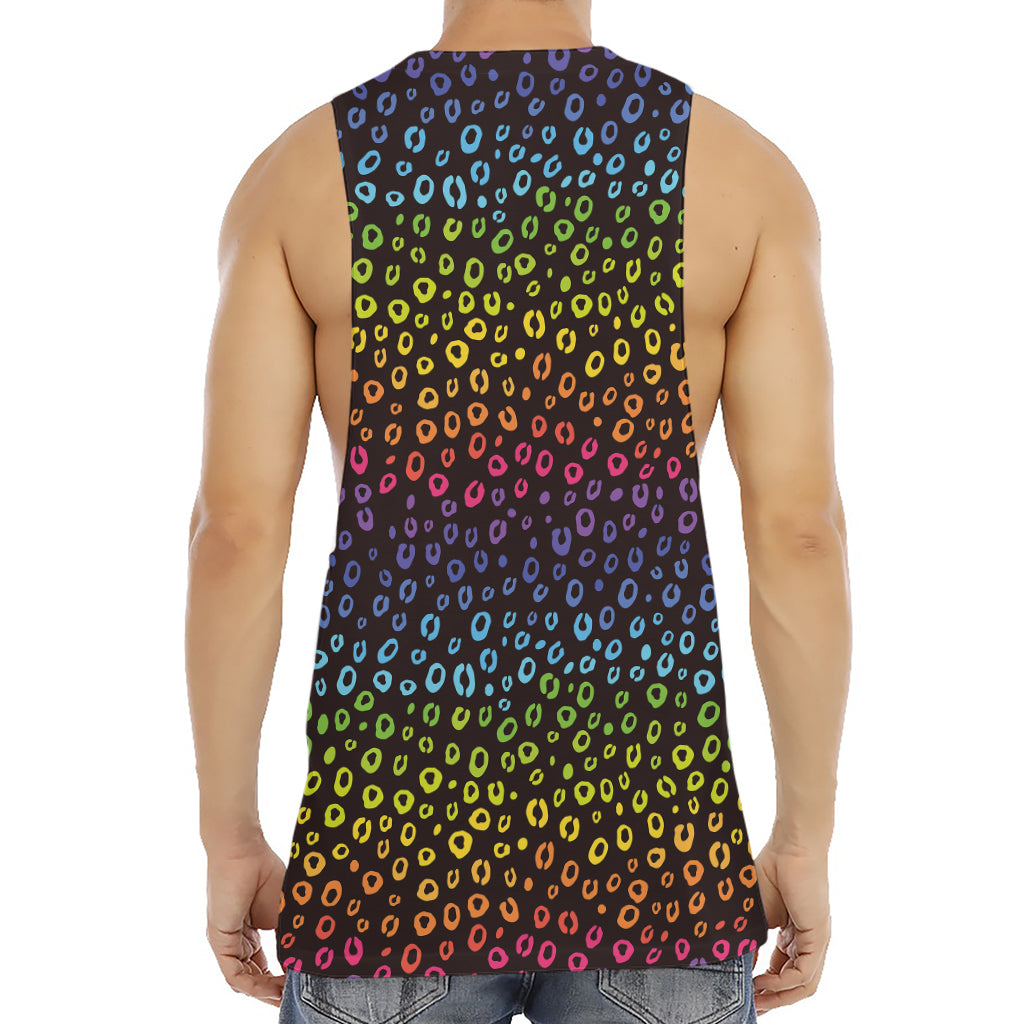 Rainbow Leopard Pattern Print Men's Muscle Tank Top