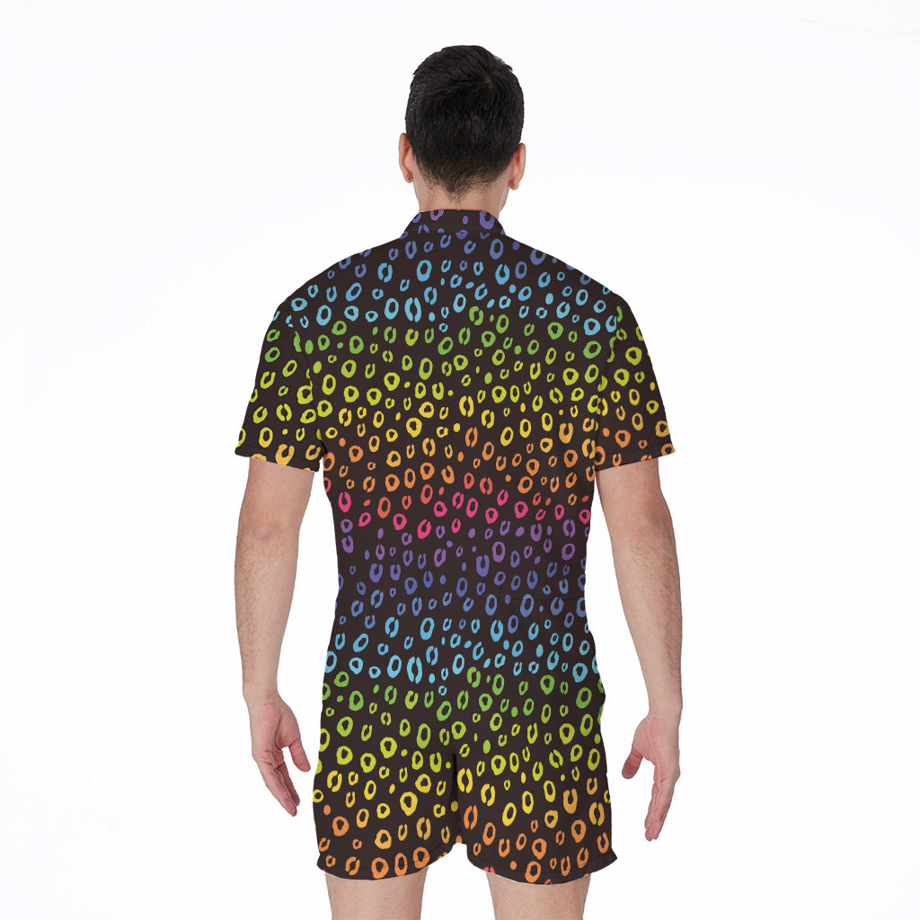 Rainbow Leopard Pattern Print Men's Rompers