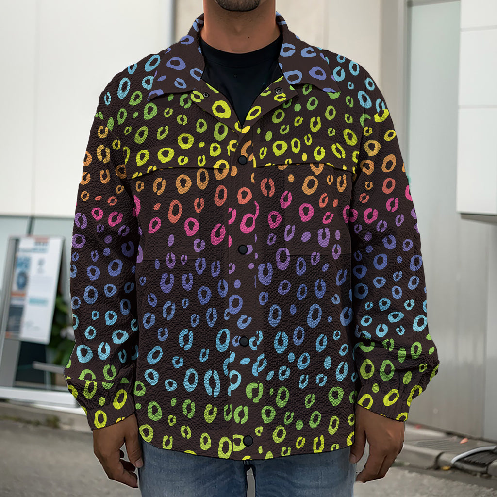 Rainbow Leopard Pattern Print Men's Shirt Jacket