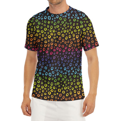 Rainbow Leopard Pattern Print Men's Short Sleeve Rash Guard