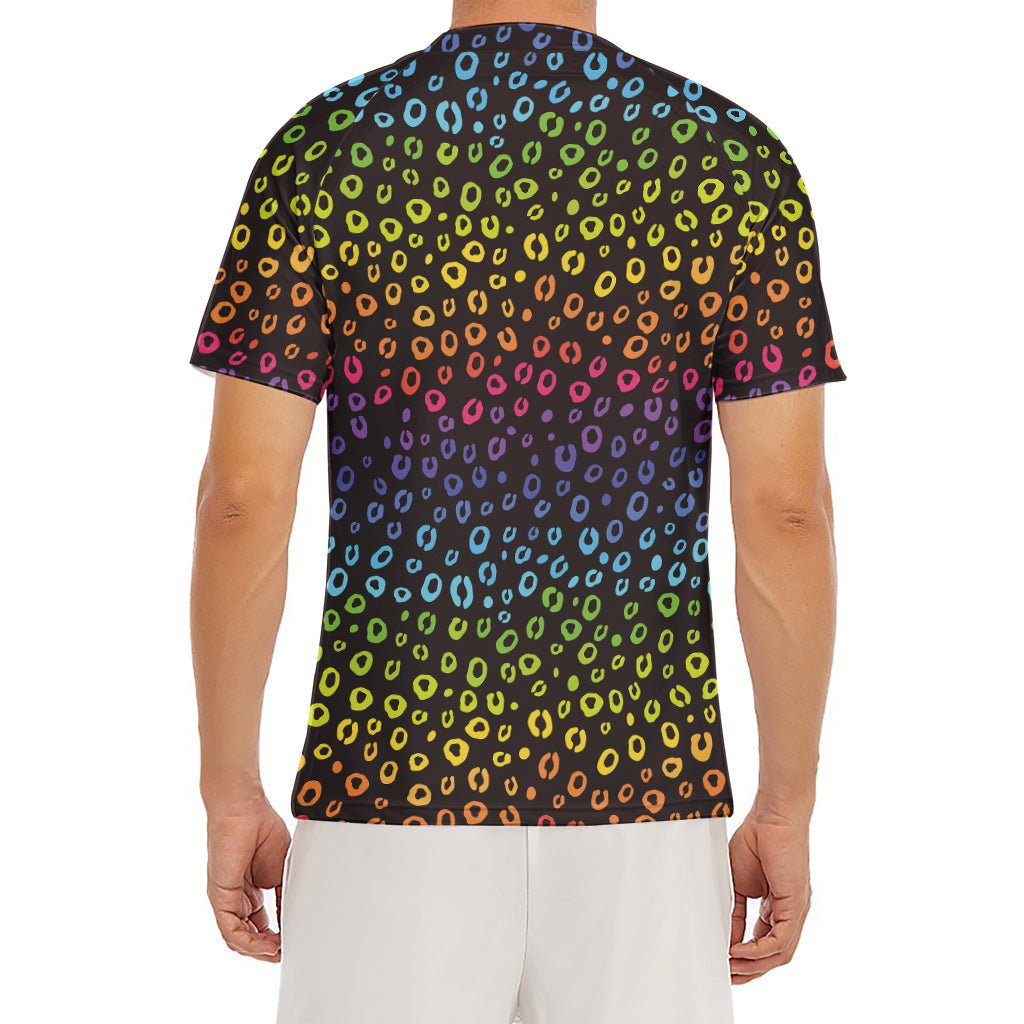 Rainbow Leopard Pattern Print Men's Short Sleeve Rash Guard