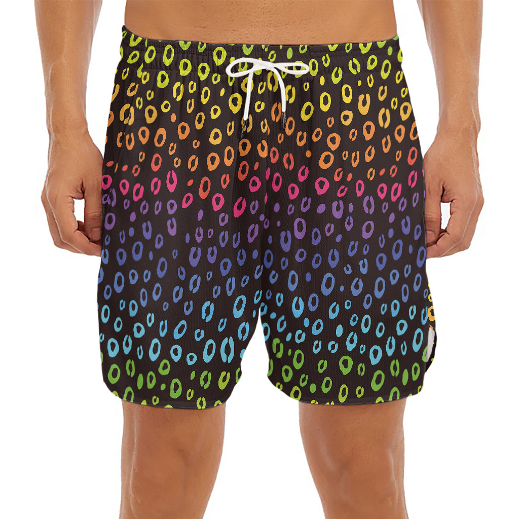 Rainbow Leopard Pattern Print Men's Split Running Shorts
