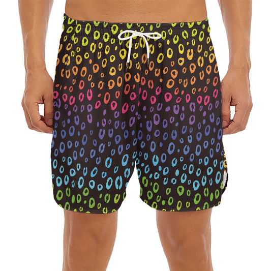 Rainbow Leopard Pattern Print Men's Split Running Shorts