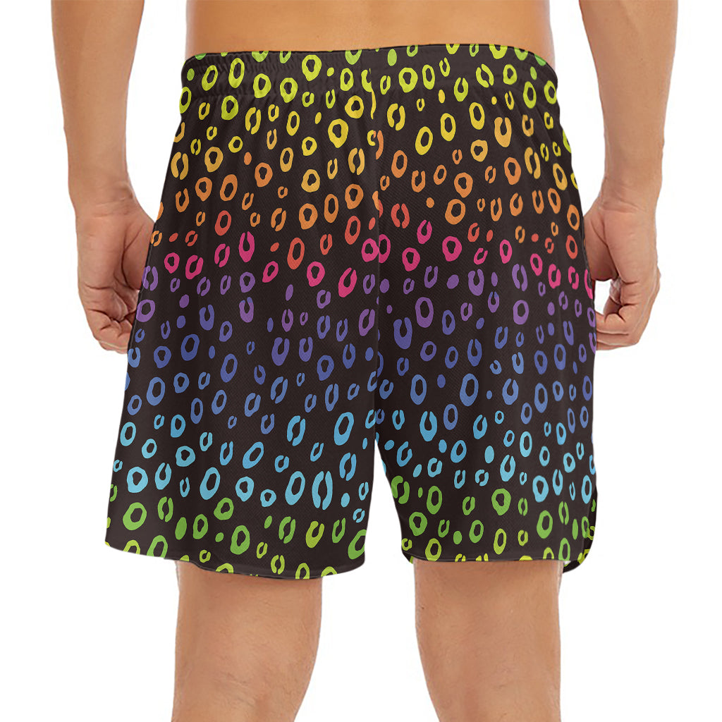 Rainbow Leopard Pattern Print Men's Split Running Shorts