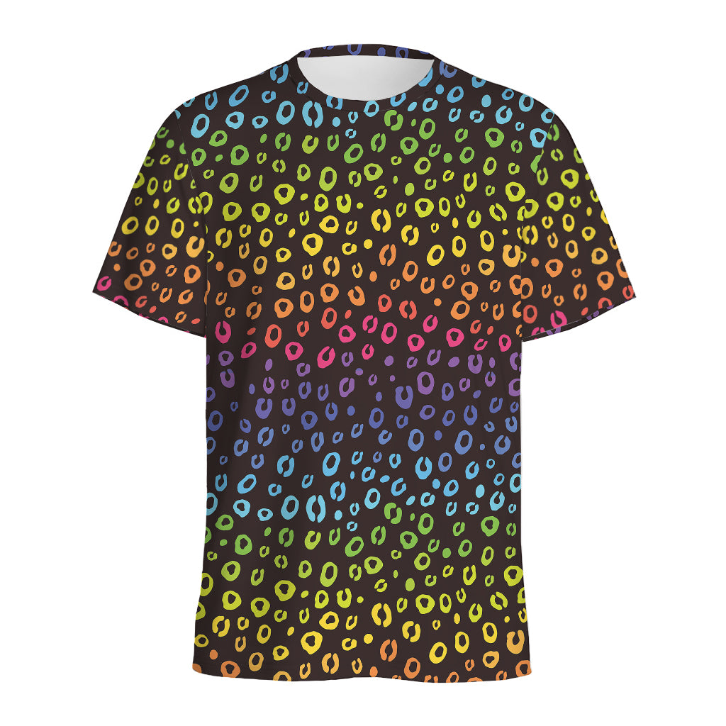 Rainbow Leopard Pattern Print Men's Sports T-Shirt