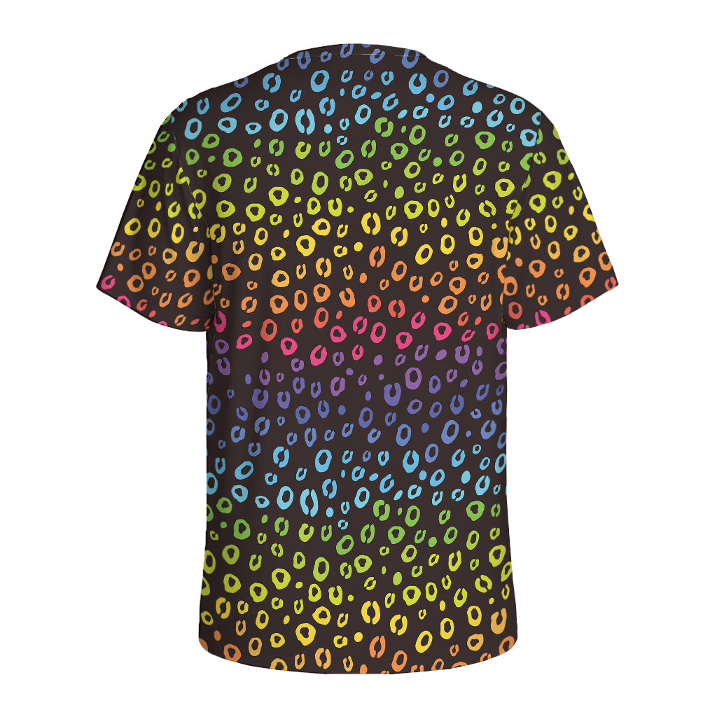 Rainbow Leopard Pattern Print Men's Sports T-Shirt
