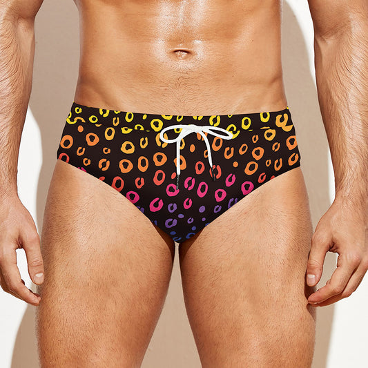Rainbow Leopard Pattern Print Men's Swim Briefs