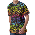 Rainbow Leopard Pattern Print Men's Velvet T-Shirt