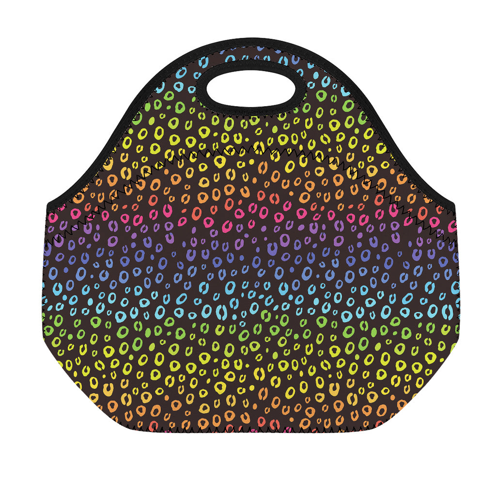 Rainbow Leopard Pattern Print Neoprene Lunch Bag