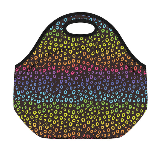 Rainbow Leopard Pattern Print Neoprene Lunch Bag