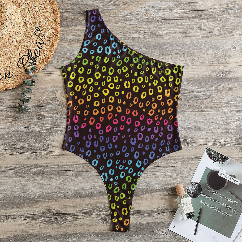 Rainbow Leopard Pattern Print One Shoulder Bodysuit