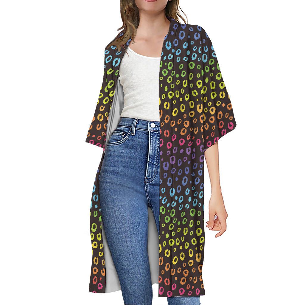 Rainbow Leopard Pattern Print Open Front Beach Cover Up