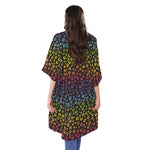 Rainbow Leopard Pattern Print Open Front Beach Cover Up