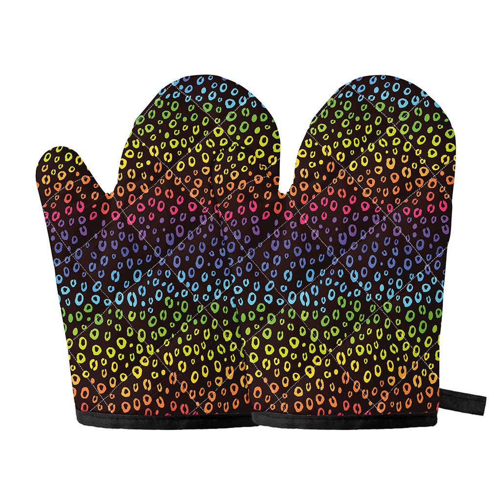 Rainbow Leopard Pattern Print Oven Mitts
