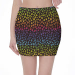 Rainbow Leopard Pattern Print Pencil Mini Skirt