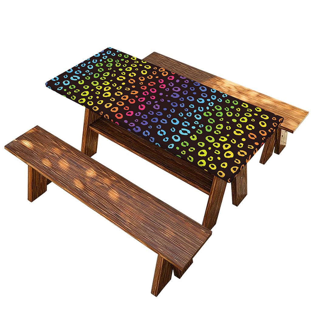 Rainbow Leopard Pattern Print Picnic Table Cover
