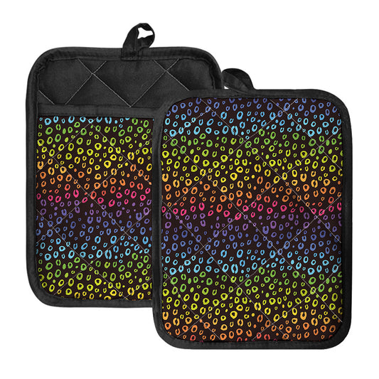 Rainbow Leopard Pattern Print Pot Holders With Pocket