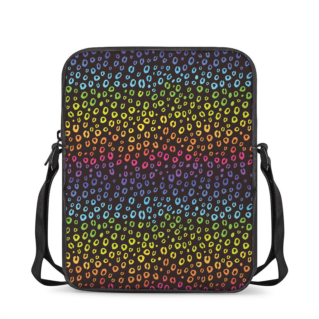 Rainbow Leopard Pattern Print Rectangular Crossbody Bag