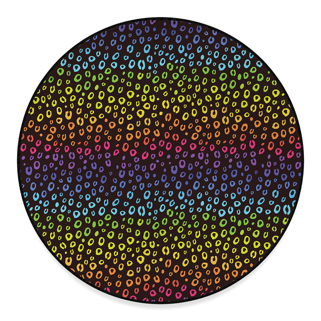 Rainbow Leopard Pattern Print Round Floor Mat
