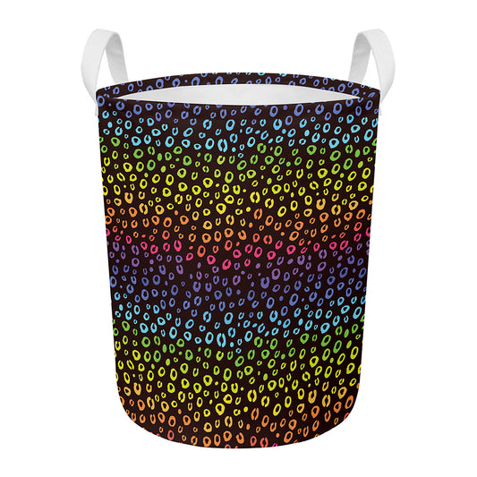 Rainbow Leopard Pattern Print Round Laundry Basket