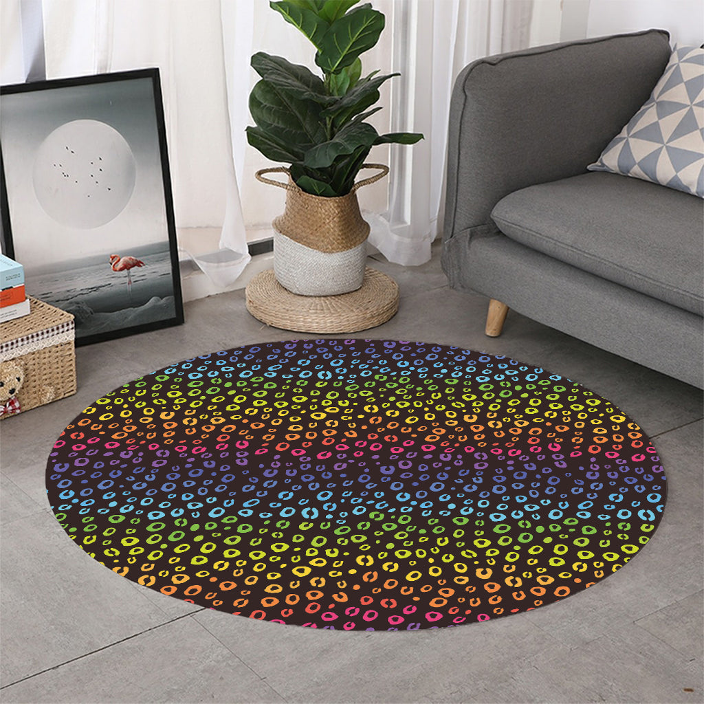 Rainbow Leopard Pattern Print Round Rug