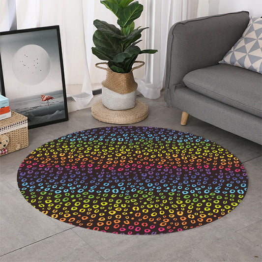 Rainbow Leopard Pattern Print Round Rug