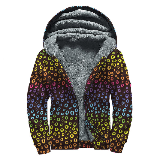 Rainbow Leopard Pattern Print Sherpa Lined Zip Up Hoodie