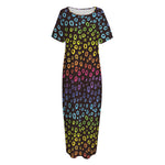 Rainbow Leopard Pattern Print Short Sleeve Long Nightdress
