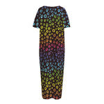 Rainbow Leopard Pattern Print Short Sleeve Long Nightdress